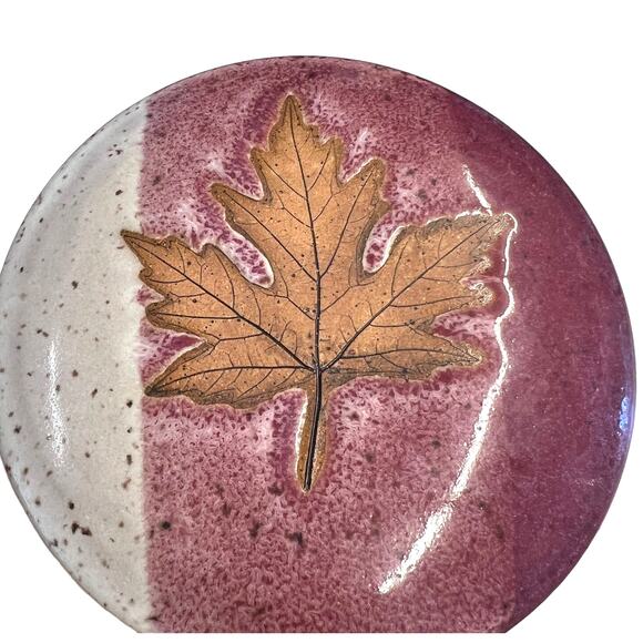 Studio Art Pottery Pink Leaf Soft Butter Bell Keeper Crock Stoneware Signed - Picture 8 of 8